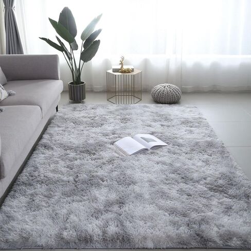 Area Rug, 8X10 feet, Light Grey, High Pile, Machine Made, Non-Slip, Polyester Fiber, Durable, Soft, Fuzzy Shaggy Rug for Bedroom, Livingroom in Saudi Arabia