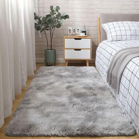 Area Rug, 8X10 feet, Light Grey, High Pile, Machine Made, Non-Slip, Polyester Fiber, Durable, Soft, Fuzzy Shaggy Rug for Bedroom, Livingroom in Saudi Arabia