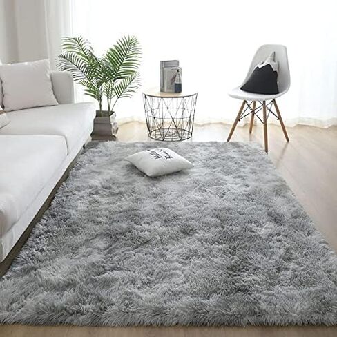 Area Rug, 8X10 feet, Light Grey, High Pile, Machine Made, Non-Slip, Polyester Fiber, Durable, Soft, Fuzzy Shaggy Rug for Bedroom, Livingroom in Saudi Arabia
