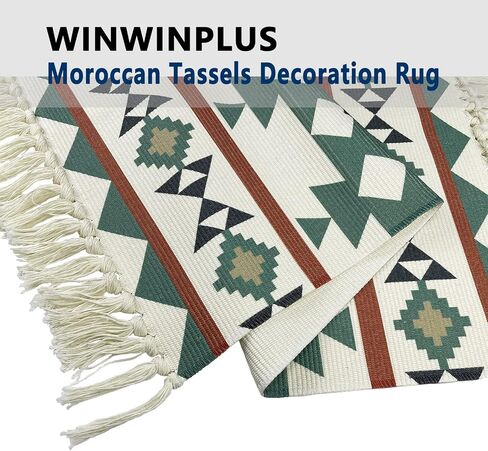 Cotton Area Rug, 2' x 3', Hand Woven Carpet Tassels Throw Rugs Door Mat Indoor Area Rugs for Bathroom, Bedroom, Living Room, Laundry Room Home Decoration in Saudi Arabia