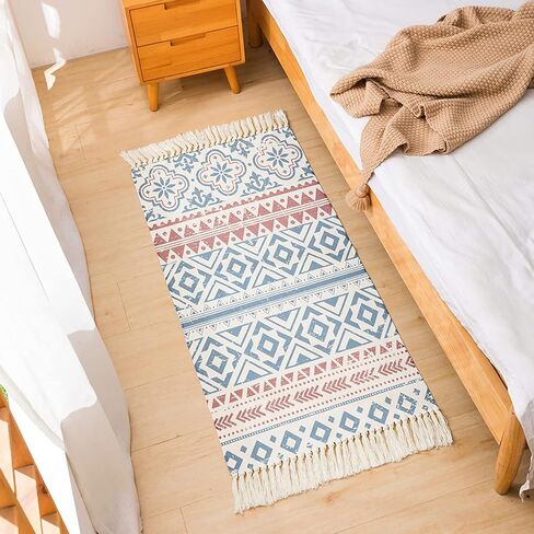 Cotton Area Rug, 2' x 3', Hand Woven Carpet Tassels Throw Rugs Door Mat Indoor Area Rugs for Bathroom, Bedroom, Living Room, Laundry Room Home Decoration in Saudi Arabia