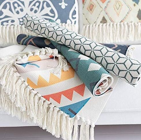 Cotton Area Rug, 2' x 3', Hand Woven Carpet Tassels Throw Rugs Door Mat Indoor Area Rugs for Bathroom, Bedroom, Living Room, Laundry Room Home Decoration in Saudi Arabia