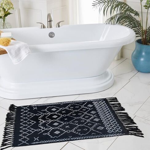 Cotton Area Rug, 2' x 3', Hand Woven Carpet Tassels Throw Rugs Door Mat Indoor Area Rugs for Bathroom, Bedroom, Living Room, Laundry Room Home Decoration in Saudi Arabia