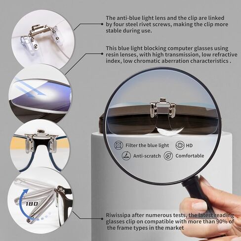 نظارات القراءة ذات مشبك حجب الضوء الأزرق للرجال والنساء، مكبرة للنظارات بدون إطار (شفاف، 3.5، ×) in Kuwait