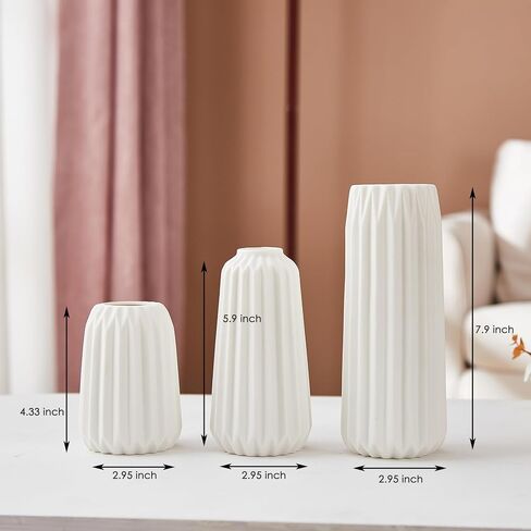 White Ceramic Vase, Set of 3 Vase for Modern Home Decor, Nordic Minimalism Décor,Vertical Stripe Ceramic Vases for Home Décor, Bedroom, Office, Living Room, Bathroom, Tabletop Decor in Saudi Arabia