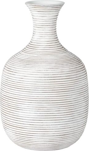 Torre & Tagus Colombo Ribbed Vase for Home Decor Round Modern Decor Vessel for Flowers - Farmhouse Rustic Room Decor for Living Room Shelf, Dining Table Sideboard, Entryway Console, 9" Tall, White in Saudi Arabia