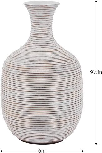 Torre & Tagus Colombo Ribbed Vase for Home Decor Round Modern Decor Vessel for Flowers - Farmhouse Rustic Room Decor for Living Room Shelf, Dining Table Sideboard, Entryway Console, 9" Tall, White in Saudi Arabia