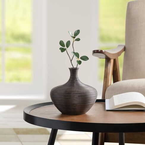Torre & Tagus Colombo Ribbed Vase for Home Decor Round Modern Decor Vessel for Flowers - Farmhouse Rustic Room Decor for Living Room Shelf, Dining Table Sideboard, Entryway Console, 9" Tall, White in Saudi Arabia