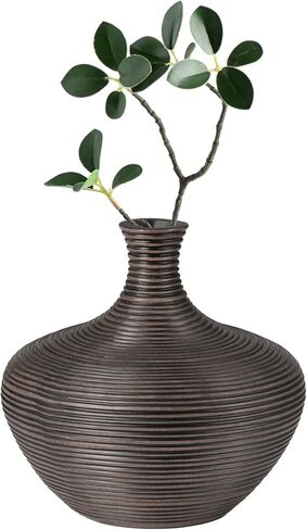 Torre & Tagus Colombo Ribbed Vase for Home Decor Round Modern Decor Vessel for Flowers - Farmhouse Rustic Room Decor for Living Room Shelf, Dining Table Sideboard, Entryway Console, 9" Tall, White in Saudi Arabia