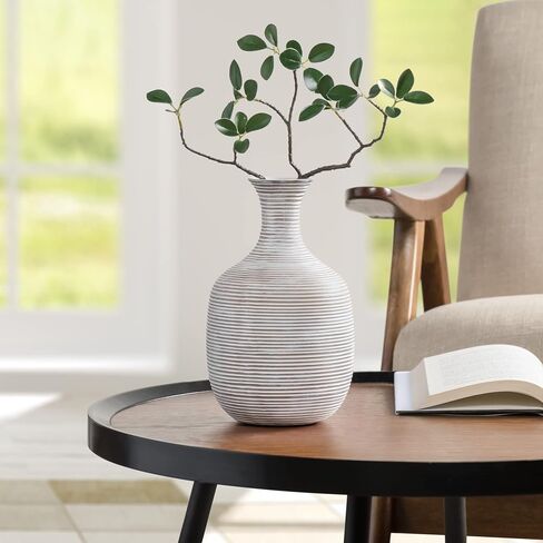 Torre & Tagus Colombo Ribbed Vase for Home Decor Round Modern Decor Vessel for Flowers - Farmhouse Rustic Room Decor for Living Room Shelf, Dining Table Sideboard, Entryway Console, 9" Tall, White in Saudi Arabia