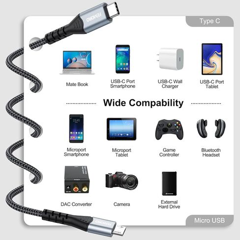 FEMORO USB C to Micro USB Cable 6Ft, USB-C Type C to Micro USB Cable 6 Feet Adapter for OTG Data Transfer & Charging for Kindle PS4 Old Android Phones and More MicroUSB Devices in Saudi Arabia