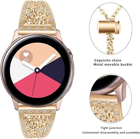 Compatible for Samsung Galaxy Watch 6/6 Classic Band for Women, 20mm Slim Bling Glitter Diamond Metal Bracelet Replacement Band for Galaxy Watch 5/5 Pro/4/4 Classic/3 41mm/Active2/Active/42mm in Saudi Arabia