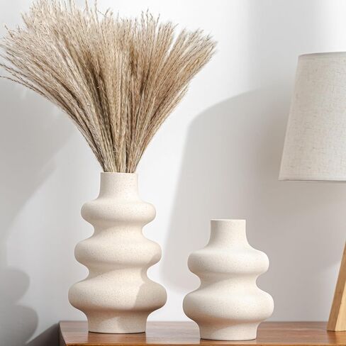 White Ceramic Vase Set of 2, Modern Dried Flower Vases, Spiral Vase Modern Home Decor Minimalist Nordic Boho Style for Living Room, Bedroom, Table, Wedding Dinner and Entryway Decor Vases in Saudi Arabia