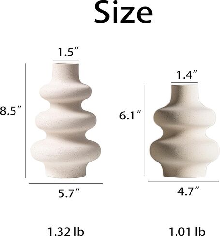 White Ceramic Vase Set of 2, Modern Dried Flower Vases, Spiral Vase Modern Home Decor Minimalist Nordic Boho Style for Living Room, Bedroom, Table, Wedding Dinner and Entryway Decor Vases in Saudi Arabia