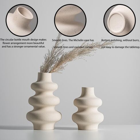 White Ceramic Vase Set of 2, Modern Dried Flower Vases, Spiral Vase Modern Home Decor Minimalist Nordic Boho Style for Living Room, Bedroom, Table, Wedding Dinner and Entryway Decor Vases in Saudi Arabia