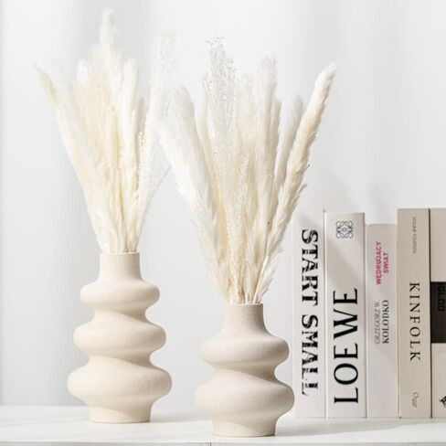 White Ceramic Vase Set of 2, Modern Dried Flower Vases, Spiral Vase Modern Home Decor Minimalist Nordic Boho Style for Living Room, Bedroom, Table, Wedding Dinner and Entryway Decor Vases in Saudi Arabia