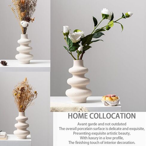 White Ceramic Vase Set of 2, Modern Dried Flower Vases, Spiral Vase Modern Home Decor Minimalist Nordic Boho Style for Living Room, Bedroom, Table, Wedding Dinner and Entryway Decor Vases in Saudi Arabia