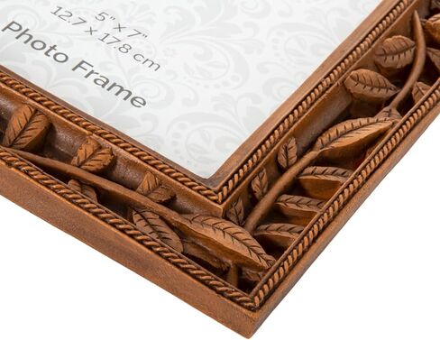 إطار صورة مقاس 5x7 من النحاس الريفي العتيق والكلاسيكي من Happy Homewares مع ديكور أوراق شجر وحبل مزدوج | عمودي أو أفقي in Kuwait