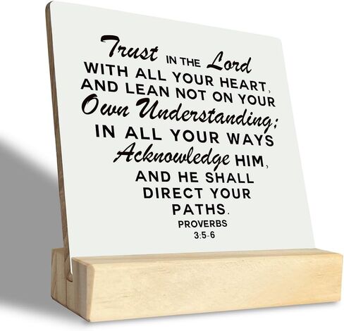 Christian Plaque, Plaques Gift with Wooden Stand, Rustic Wood Table Sign, Scripture Decor Art, Religious Artwork for Home Decor, Farmhouse Decor, Proverbs 3:5-6 - Trust in the Lord with All Your Heart in Saudi Arabia