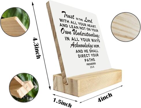 Christian Plaque, Plaques Gift with Wooden Stand, Rustic Wood Table Sign, Scripture Decor Art, Religious Artwork for Home Decor, Farmhouse Decor, Proverbs 3:5-6 - Trust in the Lord with All Your Heart in Saudi Arabia