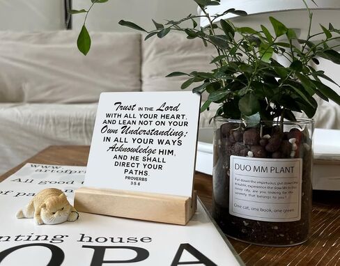 Christian Plaque, Plaques Gift with Wooden Stand, Rustic Wood Table Sign, Scripture Decor Art, Religious Artwork for Home Decor, Farmhouse Decor, Proverbs 3:5-6 - Trust in the Lord with All Your Heart in Saudi Arabia