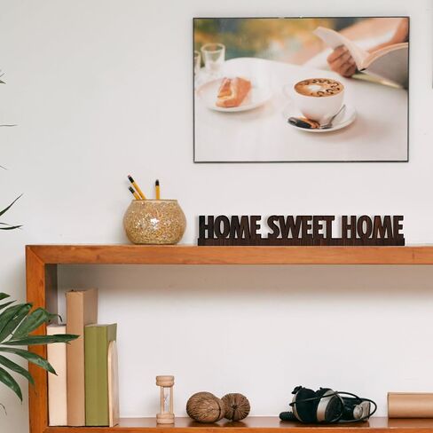 Inspirational Phrase Cut Out Desk Sign - Home Sweet Home Gift for Newlyweds Family Friends, Phrase Cut Out Sign for Tabletop Room New House Shelf Decor Wooden Engraved Encourage Sign /35 in Saudi Arabia
