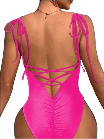 WDIRARA Women's Criss Cross Backless One-piece Bikini Swimwear Ruched Sleeveless Fitted Cheeky Swimsuit in Saudi Arabia