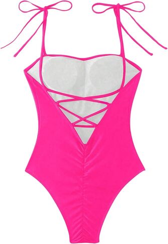 WDIRARA Women's Criss Cross Backless One-piece Bikini Swimwear Ruched Sleeveless Fitted Cheeky Swimsuit in Saudi Arabia