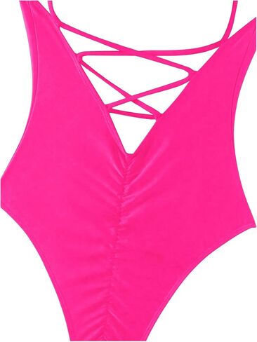 WDIRARA Women's Criss Cross Backless One-piece Bikini Swimwear Ruched Sleeveless Fitted Cheeky Swimsuit in Saudi Arabia