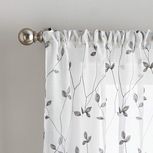 مجموعة ستائر النوافذ الشفافة المطرزة بالنباتات من Curtainworks، جيب قضيب، زوج لوحة مقاس 84 بوصة، حكيم، أخضر in Kuwait