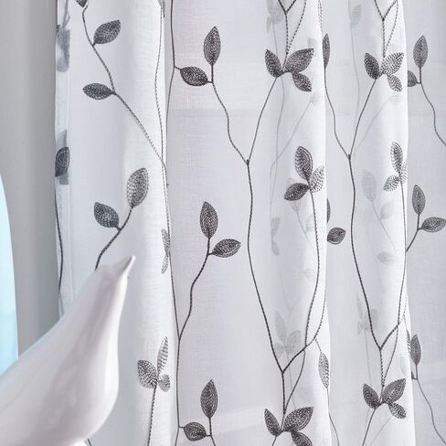 مجموعة ستائر النوافذ الشفافة المطرزة بالنباتات من Curtainworks، جيب قضيب، زوج لوحة مقاس 84 بوصة، حكيم، أخضر in Kuwait