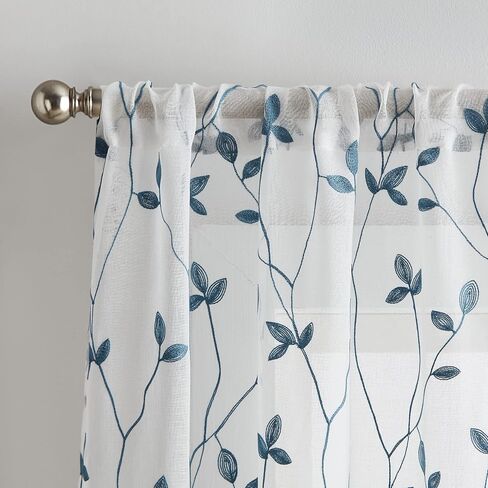 مجموعة ستائر النوافذ الشفافة المطرزة بالنباتات من Curtainworks، جيب قضيب، زوج لوحة مقاس 84 بوصة، حكيم، أخضر in Kuwait