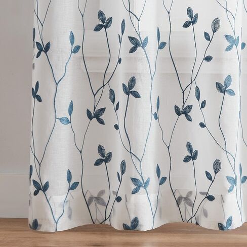 مجموعة ستائر النوافذ الشفافة المطرزة بالنباتات من Curtainworks، جيب قضيب، زوج لوحة مقاس 84 بوصة، حكيم، أخضر in Kuwait