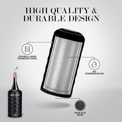 Wine Chiller Bucket | Insulated Wine Stopper with Silicone Seal | Reusable Beverage Preserver | Leakproof, Freshness Maintenance | Gifts for Wine Lovers | Portable 750ml Cooler | BLACK in Saudi Arabia