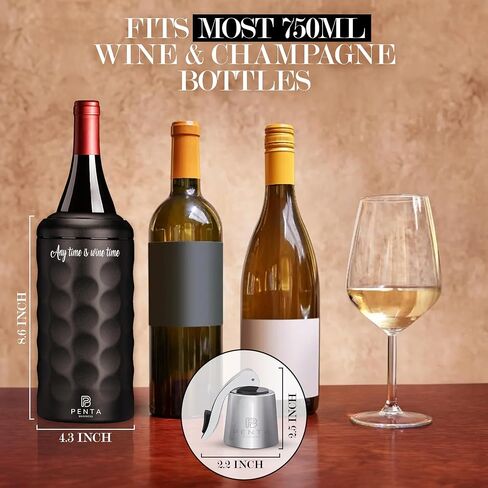 Wine Chiller Bucket | Insulated Wine Stopper with Silicone Seal | Reusable Beverage Preserver | Leakproof, Freshness Maintenance | Gifts for Wine Lovers | Portable 750ml Cooler | BLACK in Saudi Arabia