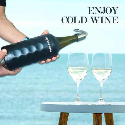 Wine Chiller Bucket | Insulated Wine Stopper with Silicone Seal | Reusable Beverage Preserver | Leakproof, Freshness Maintenance | Gifts for Wine Lovers | Portable 750ml Cooler | BLACK in Saudi Arabia