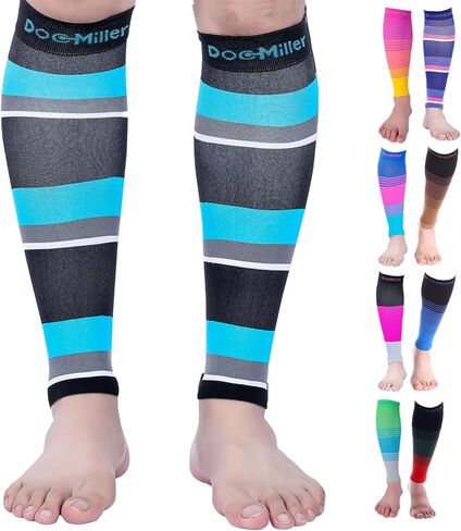 Doc Miller Compression Calf Sleeve for Men & Women, Medical Grade, 20-30mmHg Graduated Support for Running, Calf Tear, Shin Splints, Knee High, Calf Sleeves, Stripes Design, Small, 1 Pair in Saudi Arabia