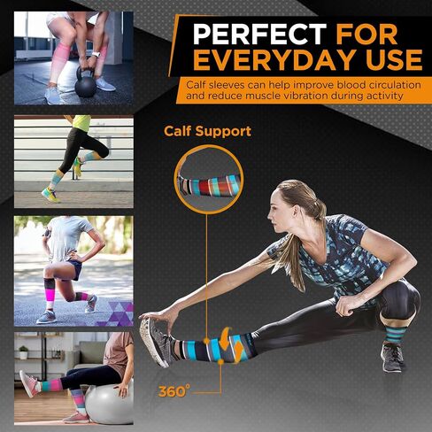 Doc Miller Compression Calf Sleeve for Men & Women, Medical Grade, 20-30mmHg Graduated Support for Running, Calf Tear, Shin Splints, Knee High, Calf Sleeves, Stripes Design, Small, 1 Pair in Saudi Arabia