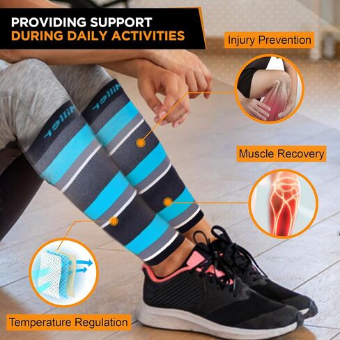 Doc Miller Compression Calf Sleeve for Men & Women, Medical Grade, 20-30mmHg Graduated Support for Running, Calf Tear, Shin Splints, Knee High, Calf Sleeves, Stripes Design, Small, 1 Pair in Saudi Arabia