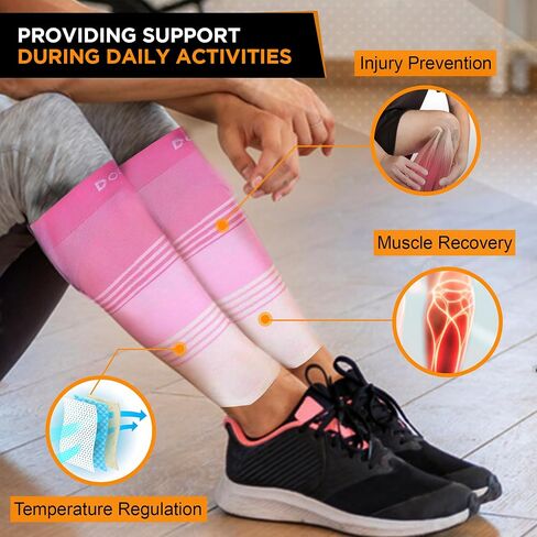 Doc Miller Compression Calf Sleeve for Men & Women, Medical Grade, 20-30mmHg Graduated Support for Running, Calf Tear, Shin Splints, Knee High, Calf Sleeves, Stripes Design, Small, 1 Pair in Saudi Arabia