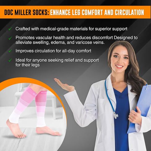 Doc Miller Compression Calf Sleeve for Men & Women, Medical Grade, 20-30mmHg Graduated Support for Running, Calf Tear, Shin Splints, Knee High, Calf Sleeves, Stripes Design, Small, 1 Pair in Saudi Arabia