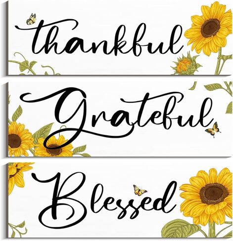 3 قطع من هدايا عباد الشمس لتزيين جدران المزرعة، لافتات خشبية ممتنة ومباركة، لافتات جدارية معلقة على شكل ليمون، ديكور مطبخ عباد الشمس الريفي للمزرعة في الهواء الطلق في الصيف (4 × 11.8 بوصة، أبيض) in Kuwait