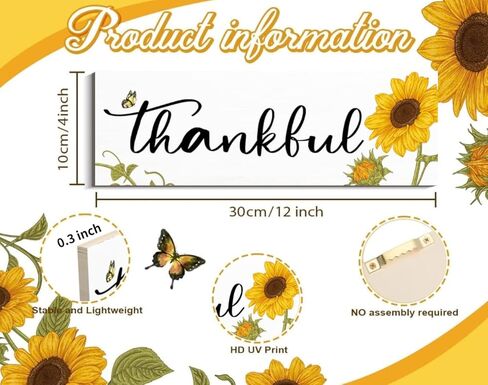 3 قطع من هدايا عباد الشمس لتزيين جدران المزرعة، لافتات خشبية ممتنة ومباركة، لافتات جدارية معلقة على شكل ليمون، ديكور مطبخ عباد الشمس الريفي للمزرعة في الهواء الطلق في الصيف (4 × 11.8 بوصة، أبيض) in Kuwait