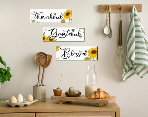 3 قطع من هدايا عباد الشمس لتزيين جدران المزرعة، لافتات خشبية ممتنة ومباركة، لافتات جدارية معلقة على شكل ليمون، ديكور مطبخ عباد الشمس الريفي للمزرعة في الهواء الطلق في الصيف (4 × 11.8 بوصة، أبيض) in Kuwait