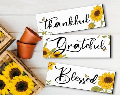 3 قطع من هدايا عباد الشمس لتزيين جدران المزرعة، لافتات خشبية ممتنة ومباركة، لافتات جدارية معلقة على شكل ليمون، ديكور مطبخ عباد الشمس الريفي للمزرعة في الهواء الطلق في الصيف (4 × 11.8 بوصة، أبيض) in Kuwait