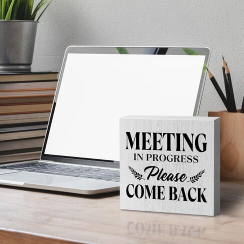 Meeting in Progress Door Sign Decorative Wooden Box Sign, Rustic Farmhouse Out of Office Sign Wood Block Plaque in A Meeting Sign Desk Table Decor Home Cubicle Classroom Business Office Decorations in Saudi Arabia
