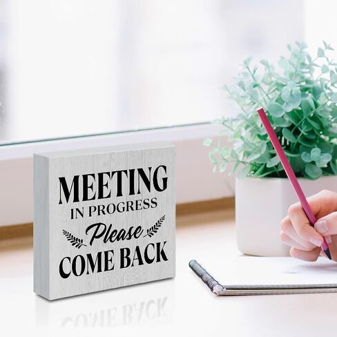 Meeting in Progress Door Sign Decorative Wooden Box Sign, Rustic Farmhouse Out of Office Sign Wood Block Plaque in A Meeting Sign Desk Table Decor Home Cubicle Classroom Business Office Decorations in Saudi Arabia