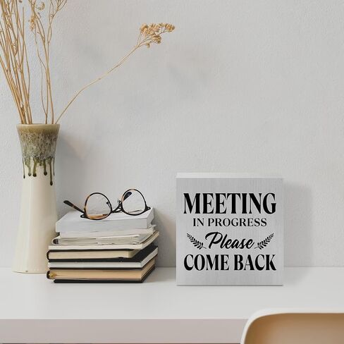 Meeting in Progress Door Sign Decorative Wooden Box Sign, Rustic Farmhouse Out of Office Sign Wood Block Plaque in A Meeting Sign Desk Table Decor Home Cubicle Classroom Business Office Decorations in Saudi Arabia