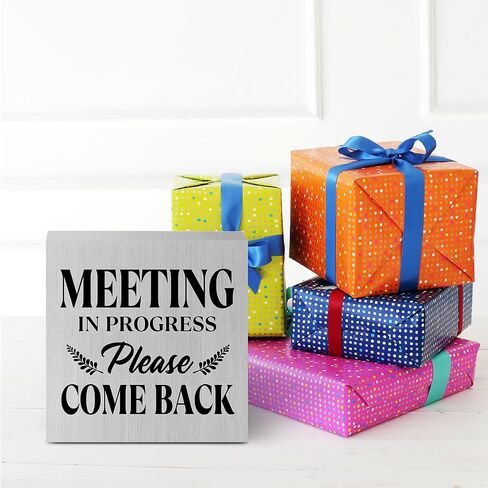 Meeting in Progress Door Sign Decorative Wooden Box Sign, Rustic Farmhouse Out of Office Sign Wood Block Plaque in A Meeting Sign Desk Table Decor Home Cubicle Classroom Business Office Decorations in Saudi Arabia