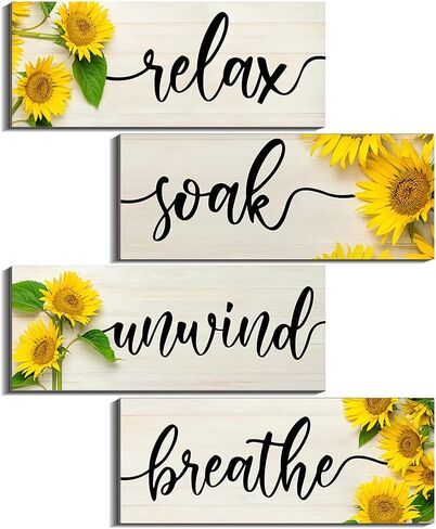 علامة الحمام عباد الشمس جدار الفن ديكور الحمام علامة ريفي خشبي مزرعة ديكور المنزل، 4.7x13.7 بوصة in Kuwait